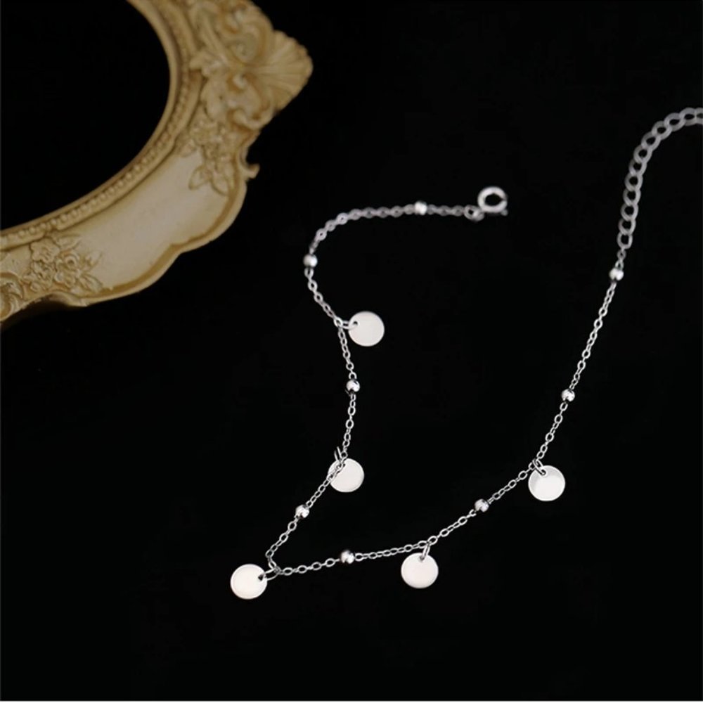 NEW 925 Sterling Silver Coin Disc Ankle Bracelet - Picture 6 of 8